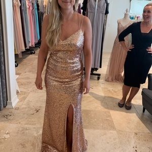 Rose Gold Sequin Christina Wu Bridesmaid Dress